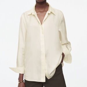 COS Womens Oversized Pure Silk Shirt Size 38 Off White Blouse Button Down Office